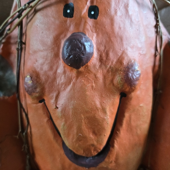 Vintage Halloween Paper Mache Smiling Pumpkin Trio Fall Decoration - Picture 3 of 9